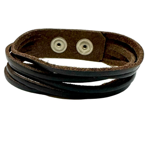 MADE IN ITALY Brown Leather Wrap Snap Cuff Bracelet Boho Festival - Sz 6.75